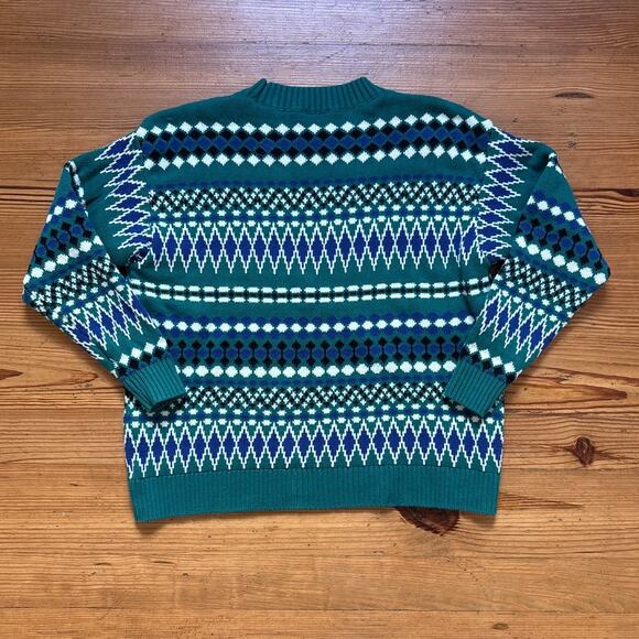 Chaps Fair Isle green blue knit pullover crew womens sweater SIZE 1X - Picture 5 of 5
